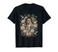 Obra de Arte Vintage de oración Mariana Floral de colibrí Camiseta