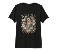 Obra de Arte Vintage de oración Mariana Floral de colibrí Camiseta Premium