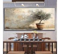 Obras de arte abstracto moderno: Olivo en maceta, una escena apacible de jardín interior, impresiones en lienzo para decoración del hogar (60 x 120 cm/sin marco)