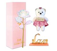 Obsequios Únicos para Novia y Mamá,Oso de Rosas en Caja de Presente, un Detalle Eterno y Original para Bodas de Oro, Cumpleaños y San Valentín,Rosas Azules y Rosa Eterna Dorada.