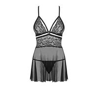 Obsessive Babydoll 838-BAB-1 transparente de encaje con tanga - Negro S/M