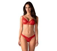 Obsessive Aliosa - Conjunto sensual rojo, brillo suave y delicado encaje floral, sujetador y anillo riostring L/XL, rojo, L-XL