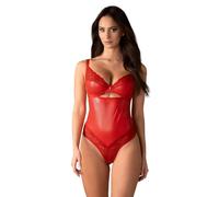 Obsessive Body Aliosa sensual rojo con brillo noble, encaje floral y detalles dorados refinados 2XL/3XL, rojo, XXL-3XL