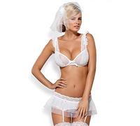 Obsessive - Conjunto sexy boda con liguero falda sujetador String/gorro para talla L/XL blanco talla L/XL