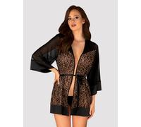 Obsessive Peignoir Negro / Leo - Transparente Kimono Con Estampado León Y Satén