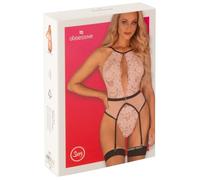 Obsessive Ropa interior erótica de cuero y látex para mujer, Lingerie: Lilines sexy body reggicalze in pizzo rosa