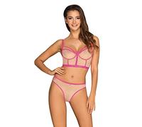 Obsessive Ropa Interior erótica de Cuero y látex para Mujer Marca Conjunto NUDELIA Rosa