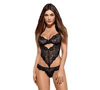 Obsessive Seductor body de encaje con cordones en bonita caja de regalo, Negro , L-XL