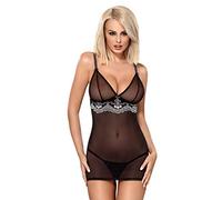 Obsessive seductor conjunto de lencería para mujer de bonito babydoll con encaje y tanga, en bonita caja de regalo, Bordado blanco y negro, S-M
