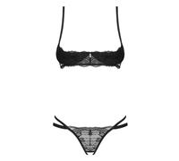 Obsessive Seductor Ouvert Set Nutris Elegante elevación de Aros y emocionante Tanga de Encaje para Momentos inolvidables! XS/S, Negro, XS-S