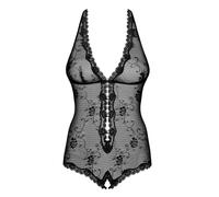 Obsessive Fiorenta - Body abierto de encaje con perlas (negro)