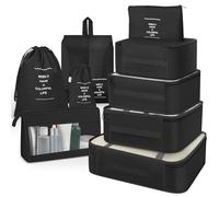 OBSGUMU Organizador Maleta, 9 Set Bolsas de Viaje, Organizadores Viajes Accesorios Impermeable, Travel Essentials Packing Cubes de Ropa, para Cosméticos, Zapatos, Viagem(Negro)