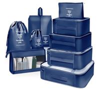 OBSGUMU Organizador Maleta, 9 Set Bolsas de Viaje, Organizadores Viajes Accesorios Impermeable, Travel Essentials Packing Cubes de Ropa, para Cosméticos, Zapatos, Viagem(Marino)