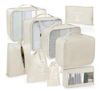 OBSGUMU Organizador Maleta, 9 x Bolsas de Viaje, Organizadores Viajes Accesorios Impermeable, Travel Essentials Packing Cubes de Ropa, para Cosméticos, Zapatos, Viagem(Beige)