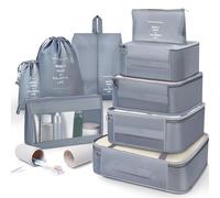 OBSGUMU Organizador Maletas, 10 X Packing Cubes, Bolsas Viaje Organizador, Ropa Organizador Maleta Viaje, Cubos de Organizadores Maletas de Viaje de Cosméticos(Gris)