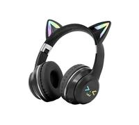 (Obsidian Black) Gradient wireless Headphones cute cat ear Bluetooth Earphones Girls Kids Gifts