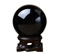 Obsidian Crystal Ball with Base Black Decorative Sphere Fengshui Ornament for Home Office Tabletop Decor and Art Display,2.75"(7cm)
