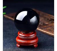 Obsidian Crystal Ball with Wooden Stand Feng Shui Crystal Sphere for, Home Décor, Fortune Teller Ball,20cm/7.9in
