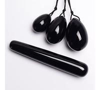 Obsidian Egg Yoni Wand Set Gift Box Natural Stone Crystal Egg Drill Massage Eggs Ball Kegel Exercise, 4 Pcs