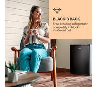 Klarstein Obsidian - nevera, 72 litros de volumen, interior y exterior en negro, 7 niveles de potencia, cajón de verdura, emisión de ruido de 42 dB, negro