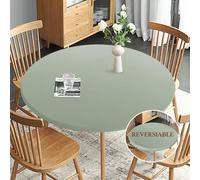 Obstal, Mantel redondo ajustable, reversible, impermeable, resistente a manchas, elástico, fácil de limpiar, uso en exteriores e interiores, para mesas hasta 122/142 cm de diámetro, Verde salvia