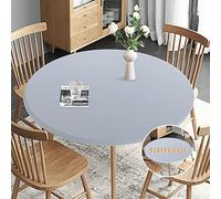 Obstal, Mantel Redondo Ajustable, Reversible, Impermeable, Resistente a Manchas, elástico, fácil de Limpiar, Uso en Exteriores e Interiores, para mesas hasta 102/112 cm de diámetro, Plateado