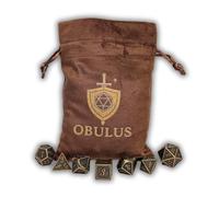 OBULUS - Set de 7 Dados Poliédricos RPG (D4-D6-D8-D10-D12-D20-D%) - Dados de juego de metal con bolsa de terciopelo - Accesorios DND, Pathfinder, JDR, Juegos de Mesa