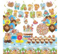 Obussgar Capybara Cumpleaños Party Decoraciones - Suministros para fiestas de Capybara incluyendo pancartas de feliz cumpleaños, espirales, adornos para tartas, piezas centrales de mesa, globos,