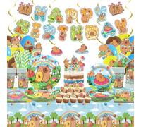 Obussgar Capybara Decoraciones de fiesta de cumpleaños - Suministros de fiesta de Capybara incluyendo pancarta, plato, decoración de tartas, vasos, servilletas, globos, mantel para decoración de