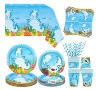 Obussgar Decoración de fiesta de Axolotl azul - Azul Axolotl Cumpleaños Party Vajilla Suministros incluye platos, tazas, servilletas, mantel, pajitas - servido 20