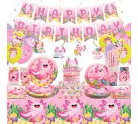 Obussgar Decoraciones de fiesta de cumpleaños de Axolotl rosa - Accesorios para fiestas de Axolotl incluyendo pancartas, platos, decoración para tartas, taza, servilleta, globo, mantel, para 20