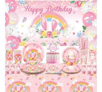 Obussgar Decoraciones de fiesta de cumpleaños de conejos de conejo, para 20 personas (BJ)