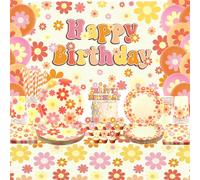 Obussgar Decoraciones de fiesta de cumpleaños de margaritas - Suministros de fiesta de margaritas incluyendo telón de fondo, plato, decoración de pasteles, taza, servilleta, globo, mantel - sirve 20