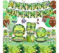 Obussgar Decoraciones de fiesta de cumpleaños de serpiente, suministros de fiesta de serpiente, incluyendo pancarta, plato, decoración de pasteles, taza, servilleta, globo, mantel, sirve 20 (LQ) (LQ)