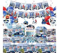 Obussgar Decoraciones de fiesta de policía, suministros para fiestas de policía, incluyendo pancarta, plato, decoración de pasteles, taza, servilleta, mantel, sirve 20 (LQ)