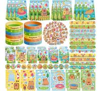 Obussgar Suministros de fiesta de Capybara, incluyendo bolsas de regalo de Capybara, calcomanías, insignias, pulseras para fiesta de cumpleaños temática de Capybara
