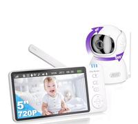 OBVHNUA 5'' Camara Vigilancia Bebe, 355°PTZ Vigilabebes con Camara, Zoom 2X 4X, VOX, Visión Nocturna, Comunicación Bidireccional, Monitoreo de Temperatura, Grabación de Vídeo, 720p