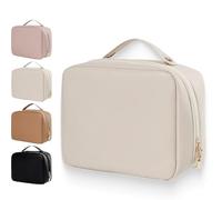 Obviousliy Multi-Compartment Toiletry Cosmetics Bag, Obviously Large Capacity Makeup Bag, Makeup Bag Organizer for Women Girls with Handle (Beige)