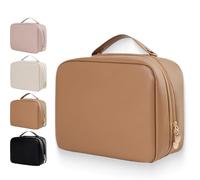 Obviousliy Multi-Compartment Toiletry Cosmetics Bag, Obviously Large Capacity Makeup Bag, Makeup Bag Organizer for Women Girls with Handle (Brown)