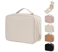 Obviously Multi-Compartment Toiletry Cosmetics Bag, Obviously Makeup Bag Women's PU Leather Waterproof, for Travel, Large Capacity and Portable (Beige,One Size)