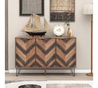 OCACA Aparador exclusivo con tres puertas, con detalles elegantes y generoso espacio de almacenamiento. Puerta de chapa de madera maciza, tacto cóncavo y convexo. Contiene laminados.