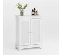 OCACA Baño de pie con espacio de almacenamiento, mueble de baño blanco con puerta de mimbre y estante ajustable, mueble de baño moderno independiente, sala de estar, cocina