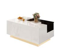 OCACA Mesa de centro con LED de alto brillo, mesa extensible en blanco y negro, espacio de almacenamiento oculto, cinta de luz de 16 colores, ideal para salas de estar elegantes (negro + blanco +