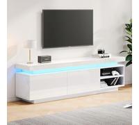OCACA Moderno armario bajo de alto brillo para TV con iluminación LED, tablero de TV, mueble de TV, mueble universal para videojuegos, armario de almacenamiento y gran espacio de almacenamiento,