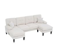 OCACA Sofá grande de 4 plazas en forma de U con dos chaise, tapizado en tela moderna, respaldo ergonómico, pies estables y cómodos cojines de asiento, ideal para salón (beis, paneles)