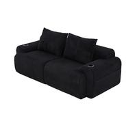 OCACA Sofá modular de pana combinable, incluye soporte para bebidas y bolsa de almacenamiento lateral, ideal para salón, habitación familiar y otras habitaciones (2 asientos, negro, 0)
