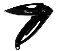 Ocadeau Navaja negra de acero con texto grabado - Navaja pequeña negra grabada - Navaja pequeña personalizable