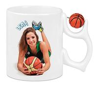 Ocadeau Taza blanca con asa de baloncesto personalizada con foto - Taza con asa de baloncesto impresa - Taza de cerámica personalizable con baloncesto