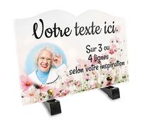 OCAP-FUNERAIRE.COM Placa Funeraria Conmemorativa Grabada Libro con Foto Personalizable en Plexi, Diseño de Flores Rosas, Diferentes Tamaños, Grosor de 6 mm, Personalizado en Varias Líneas, 22 x 15 cm