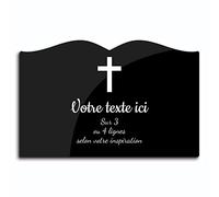 OCAP-FUNERAIRE.COM Placa grabada funeraria, diseño de cruz cristiana, autoadhesiva, modelo libro (20 x 13 cm), color negro